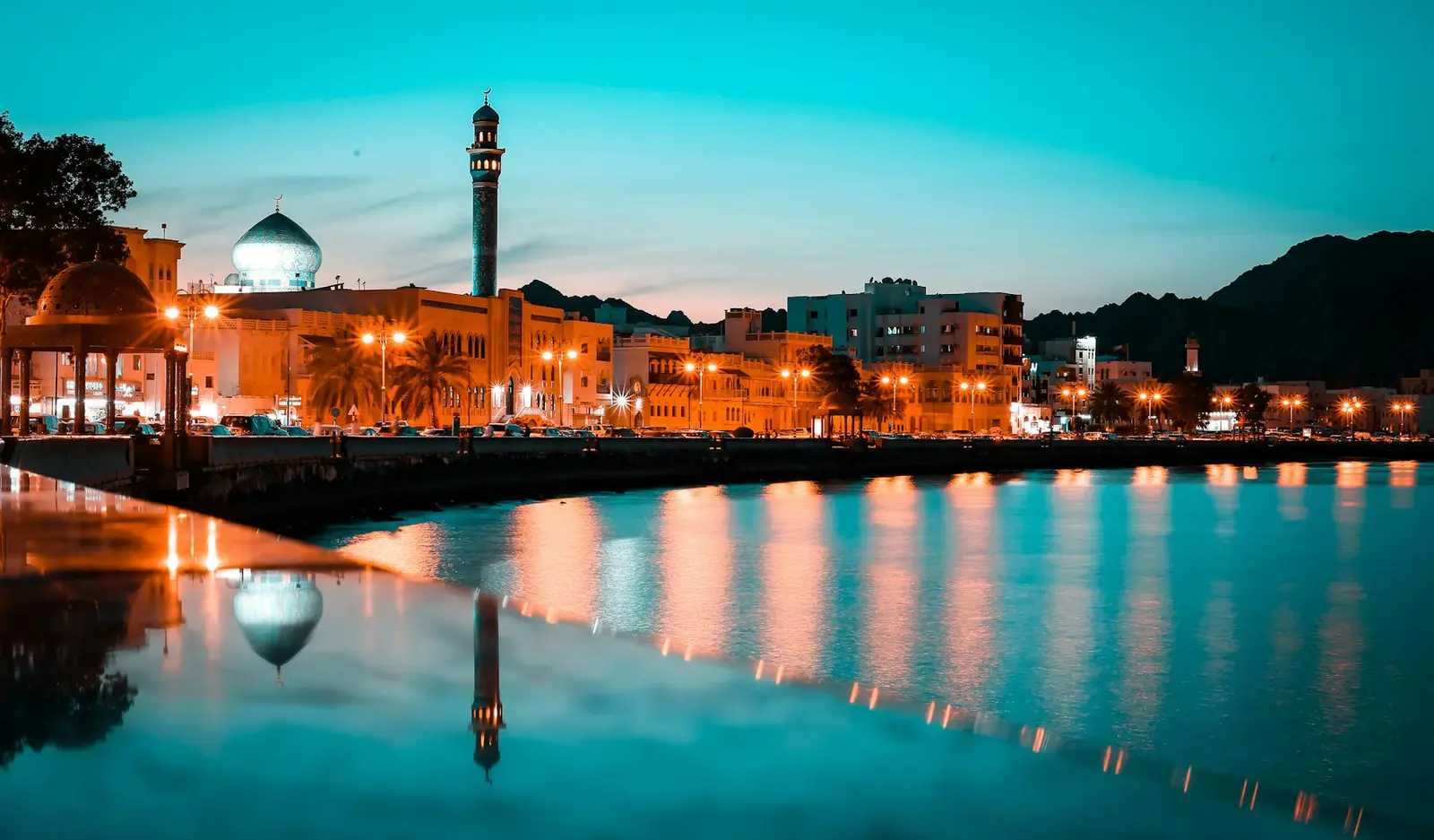 Muttrah corniche in Muscat at dusk